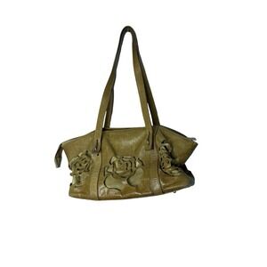 Vintage Talk of the Walk lazer cut roses tan leather‎ handbad satchel